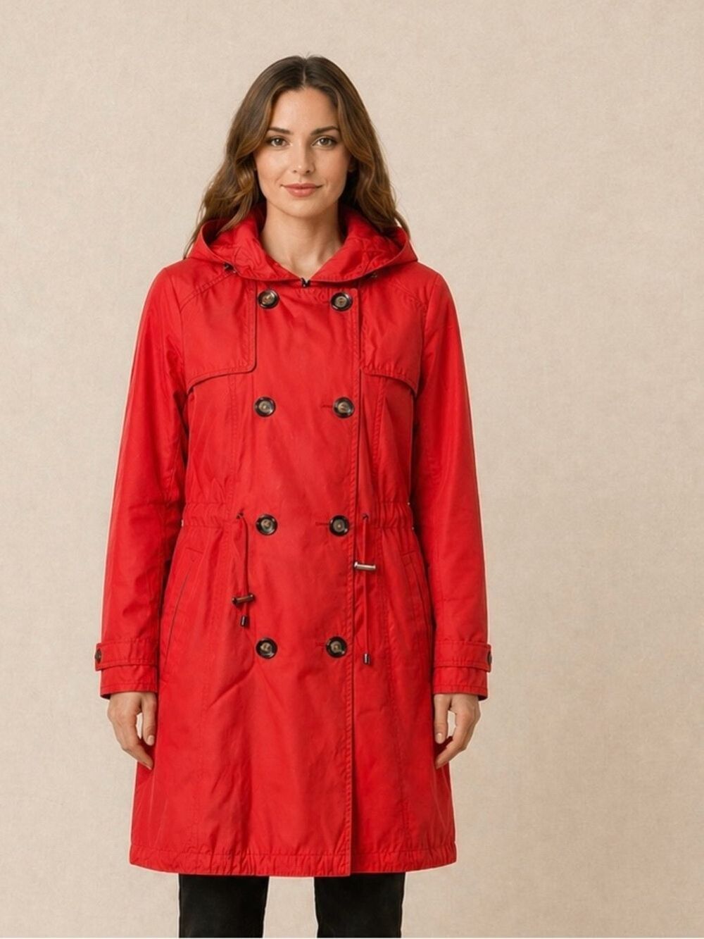 Laundry By Shelli Segal Fire Red Hooded Trench Coat Lined Small